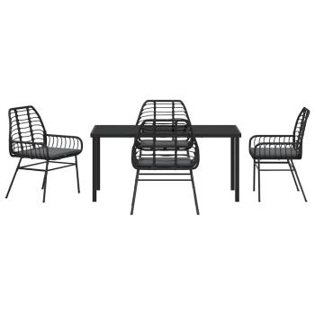 5-teilige Garten-Essgruppe mit Kissen Schwarz Poly-Rattan