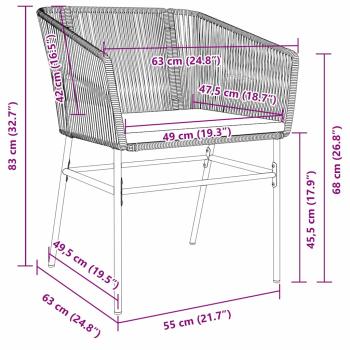 Set aus 3 Grau PE-Rattan, pulverbeschichteter Stahl Standard