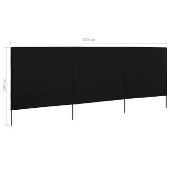 3-teiliges Windschutzgewebe 400 x 160 cm Schwarz