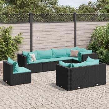 ARDEBO.de - 8-tlg. Garten-Lounge-Set mit Kissen Schwarz Poly Rattan