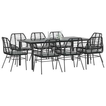 ARDEBO.de - 9-tlg. Garten-Essgruppe mit Kissen Schwarz Poly Rattan Glas