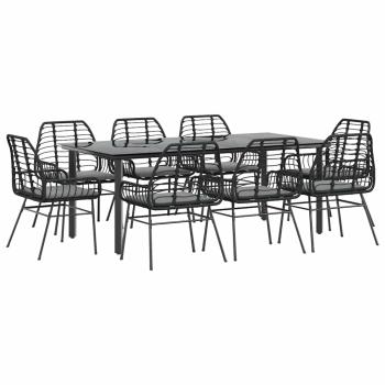 9-tlg. Garten-Essgruppe mit Kissen Schwarz Poly Rattan Glas