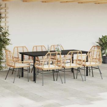 9-tlg. Garten-Essgruppe mit Kissen Braun Poly Rattan Glas