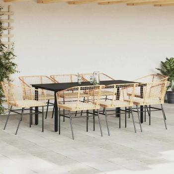 9-tlg. Garten-Essgruppe mit Kissen Braun Poly Rattan Glas