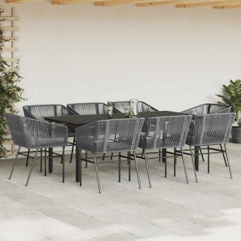 9-tlg. Garten-Essgruppe mit Kissen Grau Poly Rattan Glas