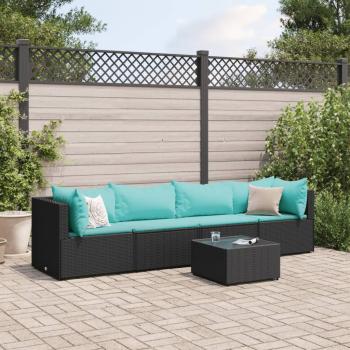 ARDEBO.de - 5-tlg. Garten-Lounge-Set mit Kissen Schwarz Poly Rattan