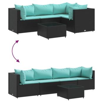 5-tlg. Garten-Lounge-Set mit Kissen Schwarz Poly Rattan