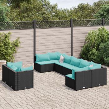 ARDEBO.de - 9-tlg. Garten-Sofagarnitur mit Kissen Schwarz Poly Rattan