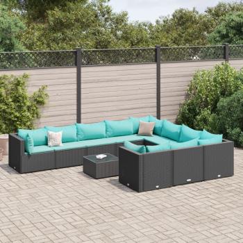 ARDEBO.de - 11-tlg. Garten-Sofagarnitur mit Kissen Schwarz Poly Rattan