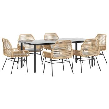 7-tlg. Garten-Essgruppe mit Kissen Braun Poly Rattan Glas