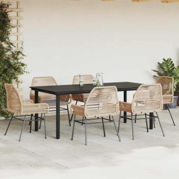 7-tlg. Garten-Essgruppe mit Kissen Braun Poly Rattan Glas
