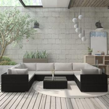 ARDEBO.de - 9-tlg. Garten-Lounge-Set mit Auflagen Poly Rattan Schwarz