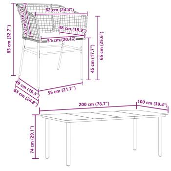 9-tlg. Garten-Essgruppe mit Kissen Schwarz Poly Rattan Glas