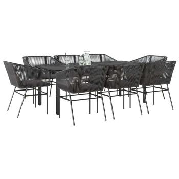 ARDEBO.de - 9-tlg. Garten-Essgruppe mit Kissen Schwarz Poly Rattan Glas