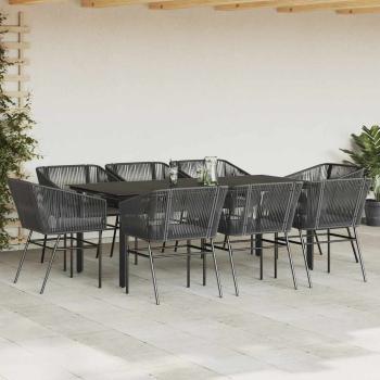 9-tlg. Garten-Essgruppe mit Kissen Schwarz Poly Rattan Glas