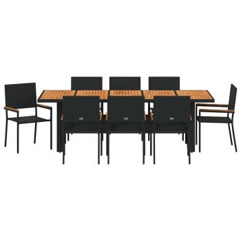 9-teiliges Gartenset Tisch und Stühle Schwarz Poly-Rattan