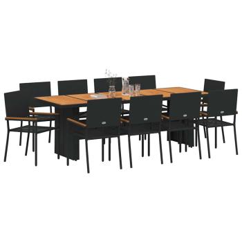 11-teiliges Garten-Esstisch-Set Schwarz Poly Rattan