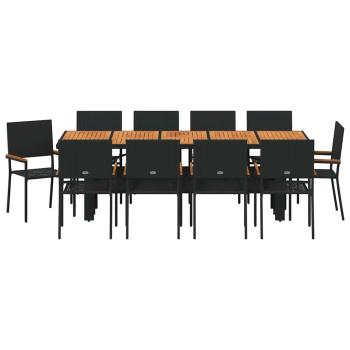 11-teiliges Garten-Esstisch-Set Schwarz Poly Rattan