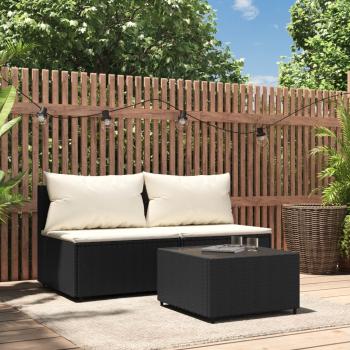 ARDEBO.de - 3-tlg. Garten-Lounge-Set mit Kissen Schwarz Poly Rattan