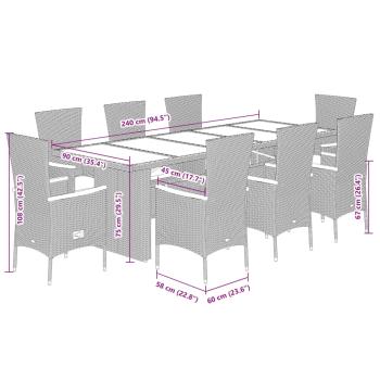 9-tlg. Garten-Essgruppe mit Kissen Schwarz Poly Rattan