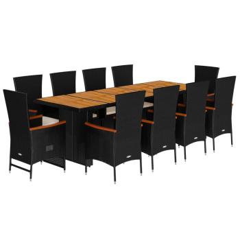 11-tlg. Garten-Essgruppe mit Kissen Schwarz Poly Rattan