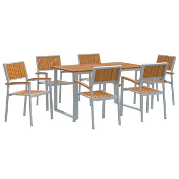 Garten Essgruppe Set mit 7 Teilen Grau, Holz Metall Robust