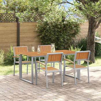 ARDEBO.de - Garten-Essgruppe Set aus 5 Grau und Holzton Metall und Holz