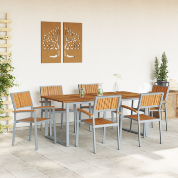 Garten Essgruppe 7 pcs Grau Massivholz Akazie