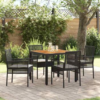 ARDEBO.de - 5-teiliges Garten-Essgruppen-Set mit Kissen in Schwarz aus Poly-Rattan