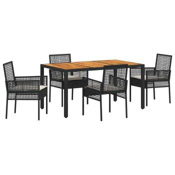 5-teiliges Garten Esszimmer Set mit Kissen Schwarz Poly Rattan