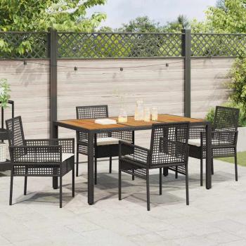 5-teiliges Garten Esszimmer Set mit Kissen Schwarz Poly Rattan