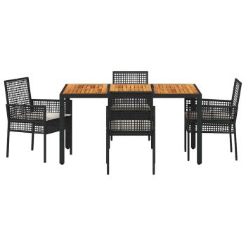 5-teiliges Garten Esszimmer Set mit Kissen Schwarz Poly Rattan
