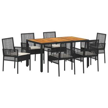 7-teilige Essgruppe für den Garten mit Kissen in Schwarz aus Poly-Rattan