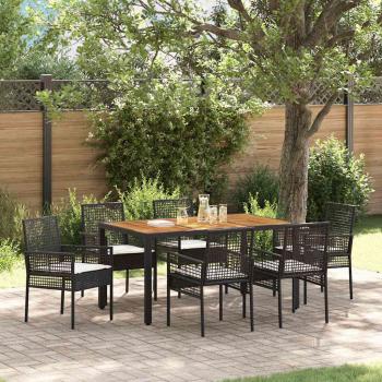 7-teilige Essgruppe für den Garten mit Kissen in Schwarz aus Poly-Rattan