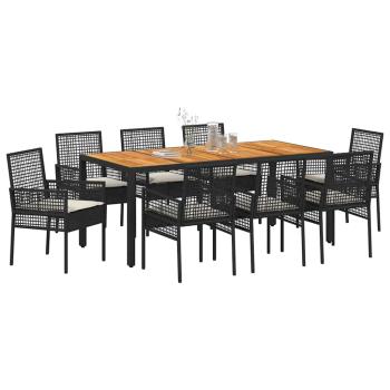 9-teiliges Garten Essset mit Kissen in Schwarz Poly Rattan