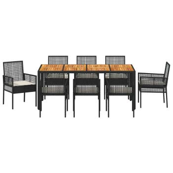 9-teiliges Garten Essset mit Kissen in Schwarz Poly Rattan