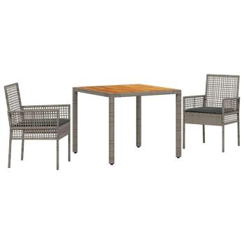 3-teiliges Gartenset mit Kissen in grau aus Poly Rattan
