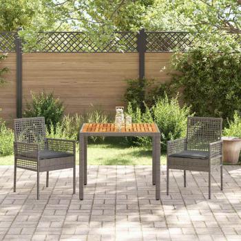 3-teiliges Gartenset mit Kissen in grau aus Poly Rattan