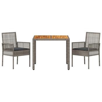 3-teiliges Gartenset mit Kissen in grau aus Poly Rattan