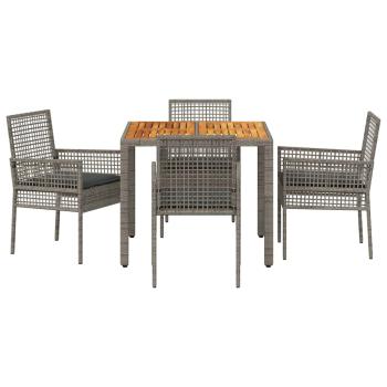 5-teiliges Garten Esszimmer Set mit Kissen Grau Poly Rattan