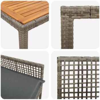 7-teiliges Garten-Eßtisch-Set mit Kissen grau Poly-Rattan
