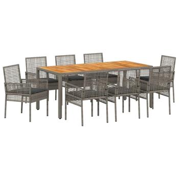 9-teiliges Garten Essgruppe mit Kissen Grau Poly Rattan