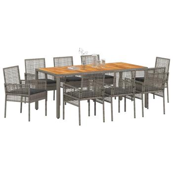 9-teiliges Garten Essgruppe mit Kissen Grau Poly Rattan