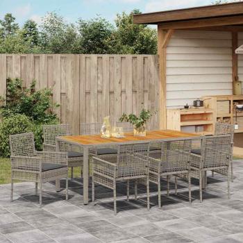 9-teiliges Garten Essgruppe mit Kissen Grau Poly Rattan
