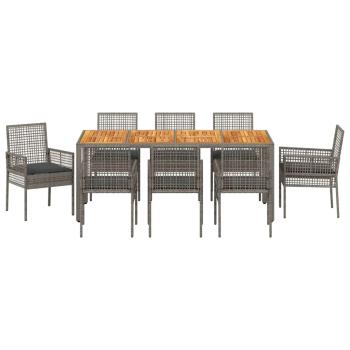 9-teiliges Garten Essgruppe mit Kissen Grau Poly Rattan