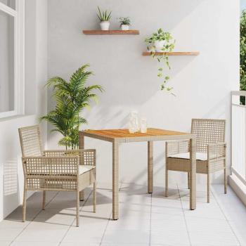 ARDEBO.de - 3-teiliges Garten-Essset mit Kissen Beige Poly Rattan