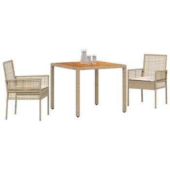 3-teiliges Garten-Essset mit Kissen Beige Poly Rattan