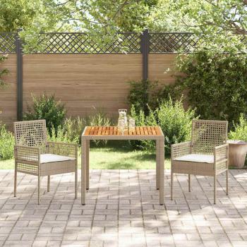 3-teiliges Garten-Essset mit Kissen Beige Poly Rattan