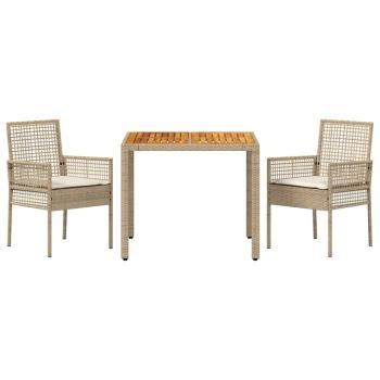 3-teiliges Garten-Essset mit Kissen Beige Poly Rattan
