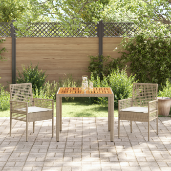 3-teiliges Garten-Essset mit Kissen Beige Poly Rattan